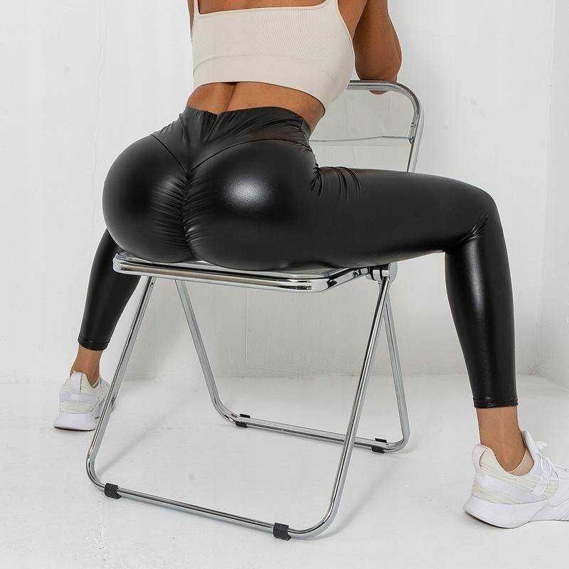 Legginsy skórzane a la skóra push up czarne