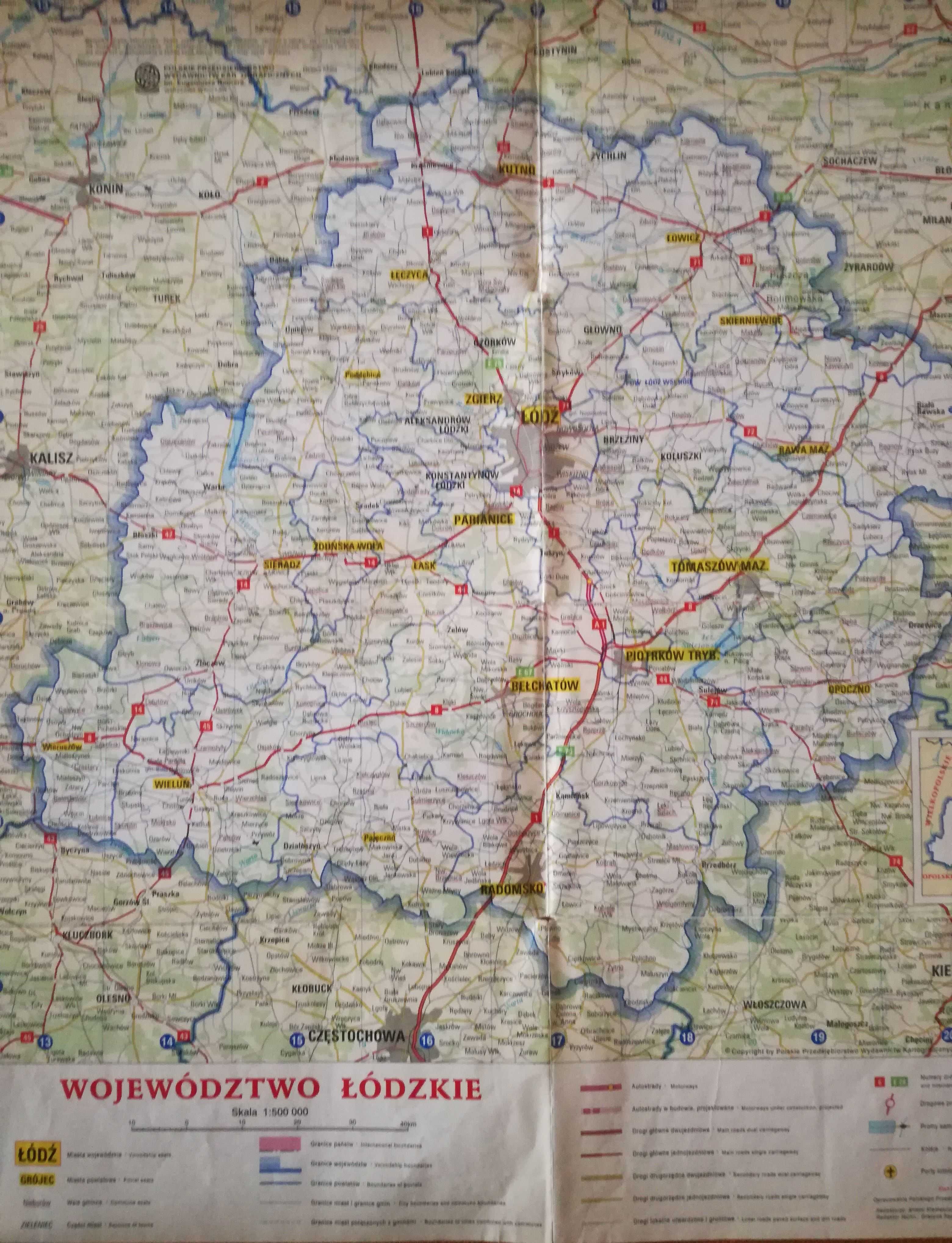 Mapa w skali 1:500000 województwo łódzkie.