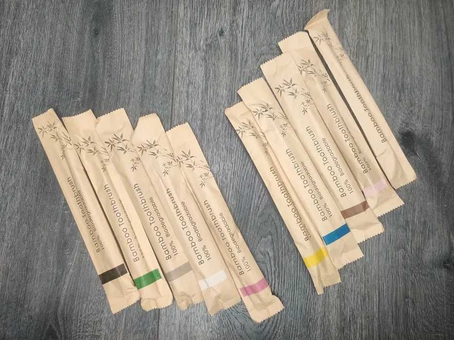 Бамбукові зубні щітки екологічні різнокольорові / Упаковка 10 шт
