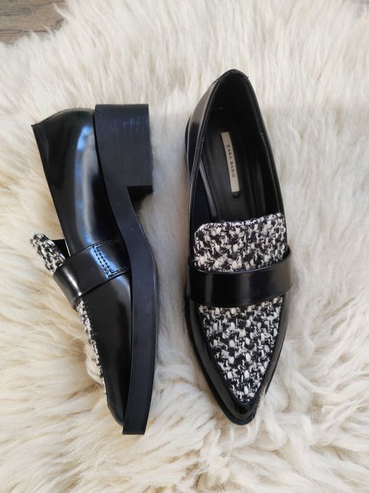 Czarne półbuty 37 Vintage y2k Mokasyny Pepitka Zara