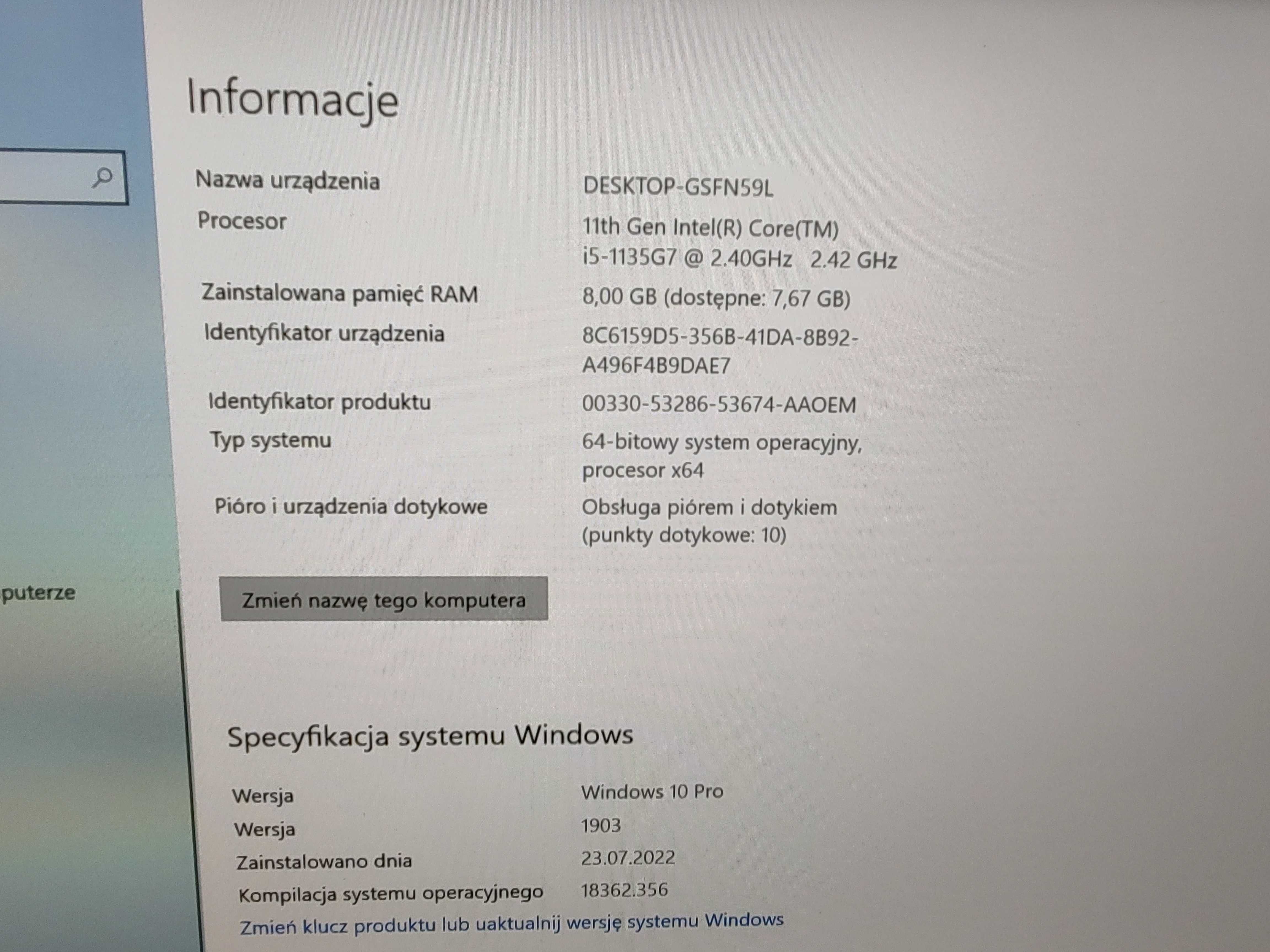 LENOVO YOGA 3 i5-11gen./8GB/256SSD/Win10 Pro Lombard Gorzów