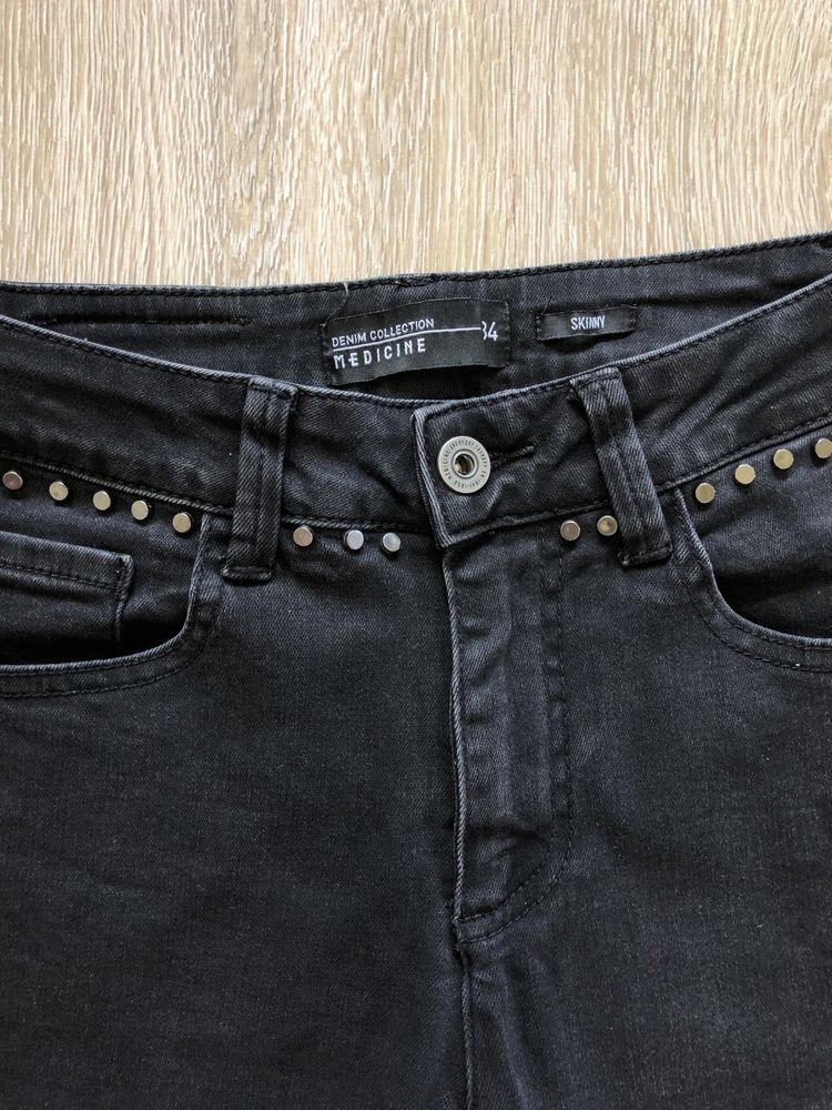 Spodnie czarne jeansy skinny Medicine 34 XS czarne rurki