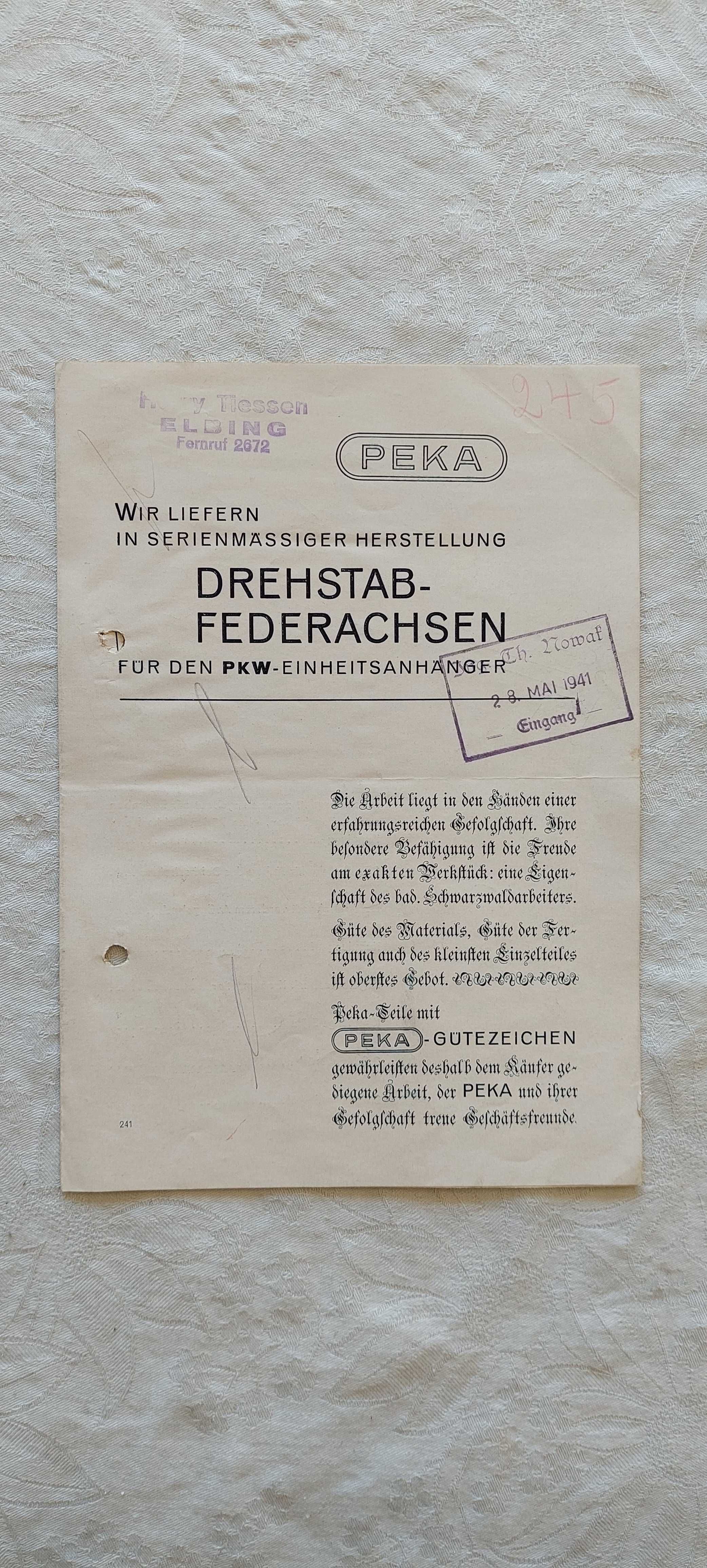 PEKA - prospekt reklamowy Elbląg 1941 r.