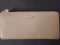 Portfel damski DKNY, skórzany, kolor beżowy
