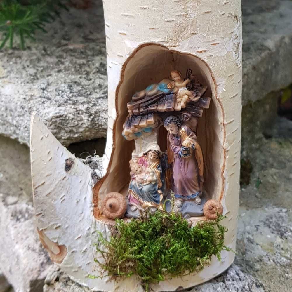 Szopka bożonarodzeniowa, świecznik z brzozy