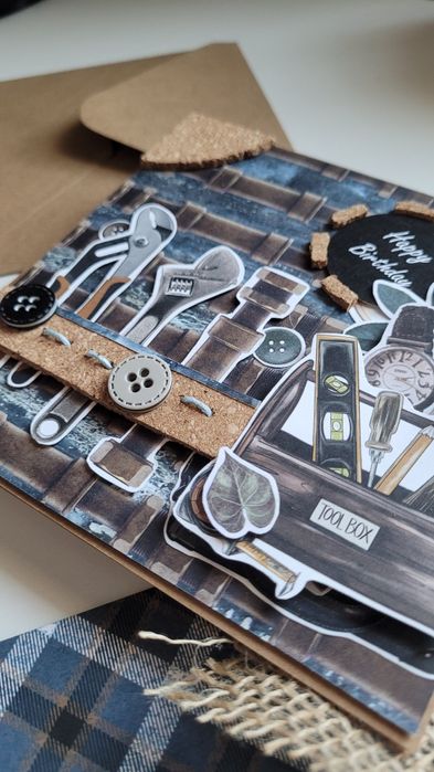 Kartka scrapbooking dla chłopaka mechanika