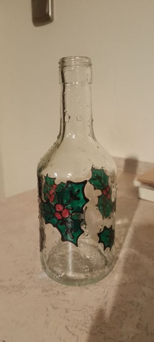 Butelka ręcznie malowana ostrokrzew