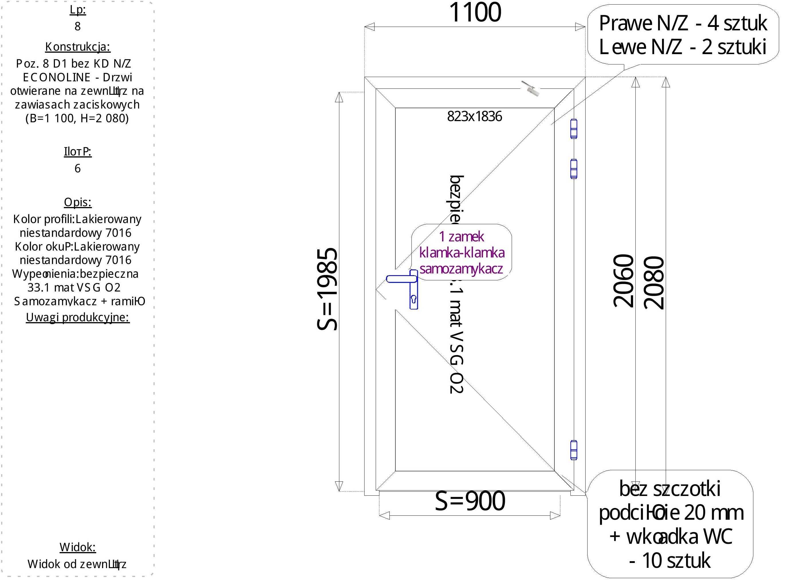 Drzwi Al 900x2005mm (1100x2080mm),RAL7016 szary, L i P, NOWE
