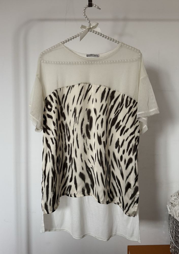 ZARA bluzka motyw zwierzęcy elegancka z siateczką M
