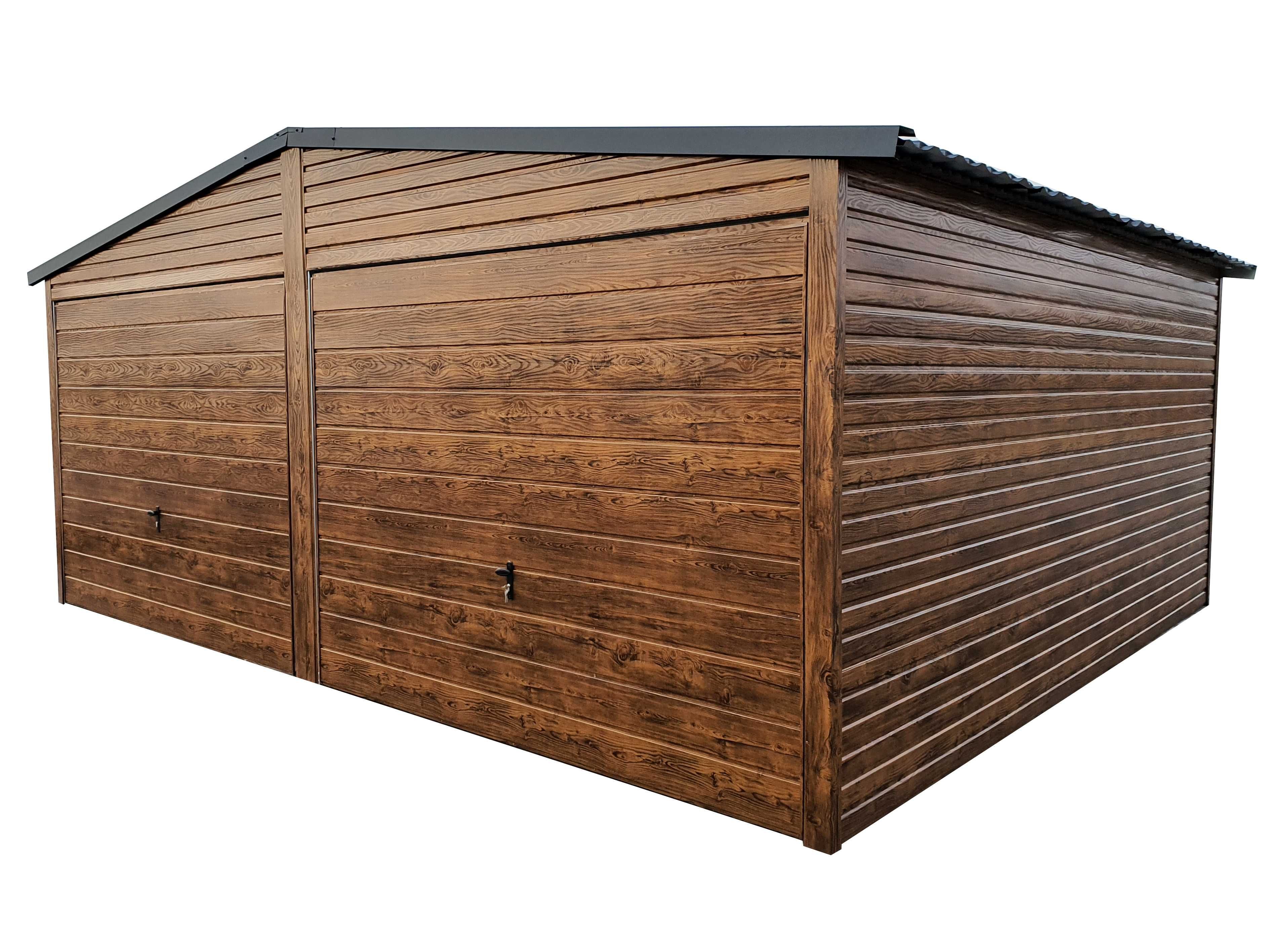 Garaż Blaszany 4x5 Wzmocniony drewnopodobny Panel poziomy PREMIUM