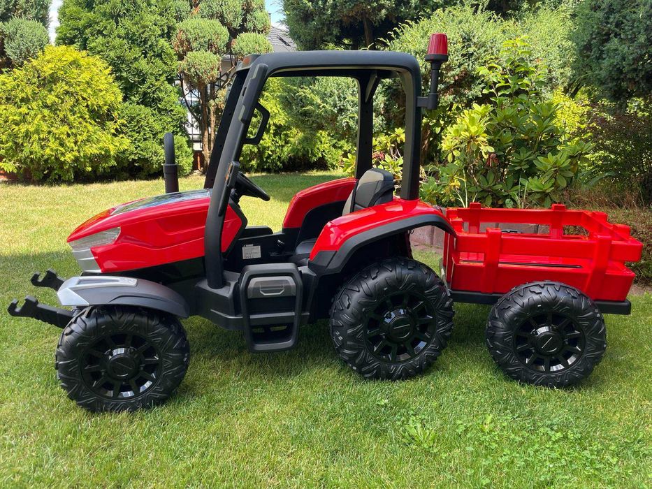 Traktor na akumulator z przyczepą 24v 2x200 Wat Skóra Miękkie koła