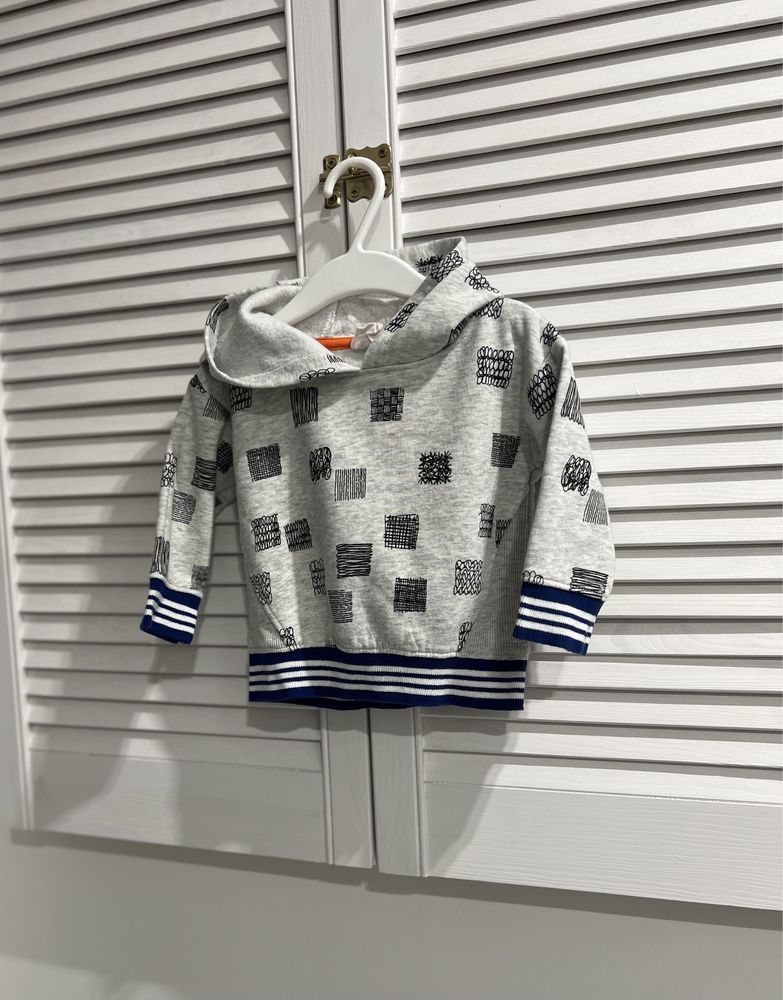 Bluza niemowlęca Hema r.74 kaptur paski szlaczki wzorki bazgroły