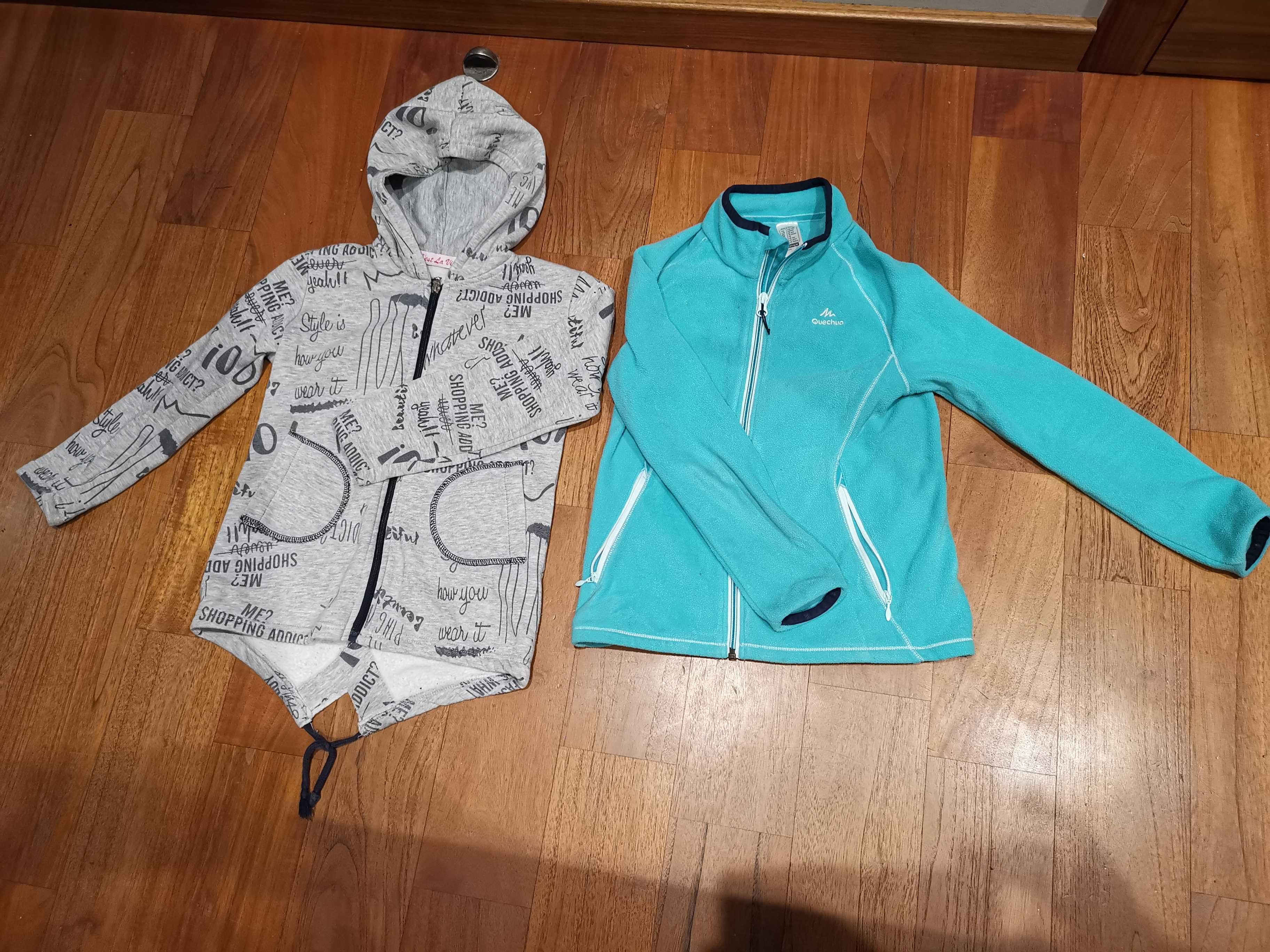 2 bluzy rozpinane, polarowa Decathlon i bawełniana, 133-142cm