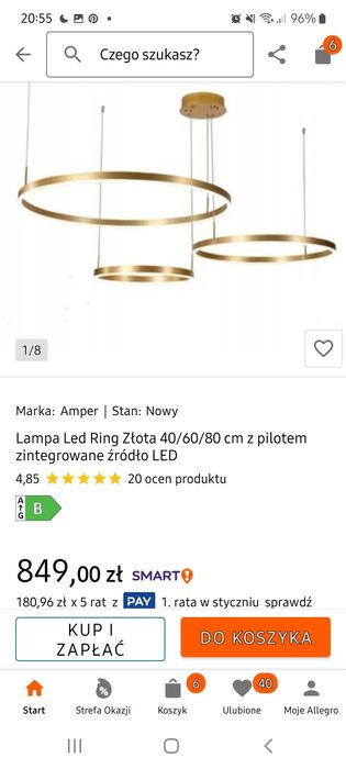Lampa zlota led ring.