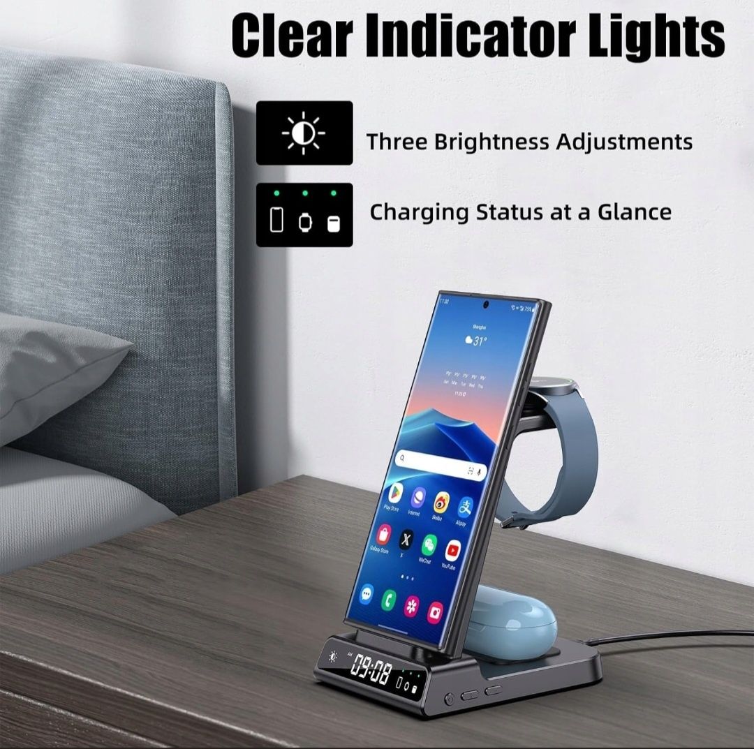 Bezprzewodowa ładowarka 3w1 Samsung z zegarem -Galaxy S24 Ultra/Z Flip