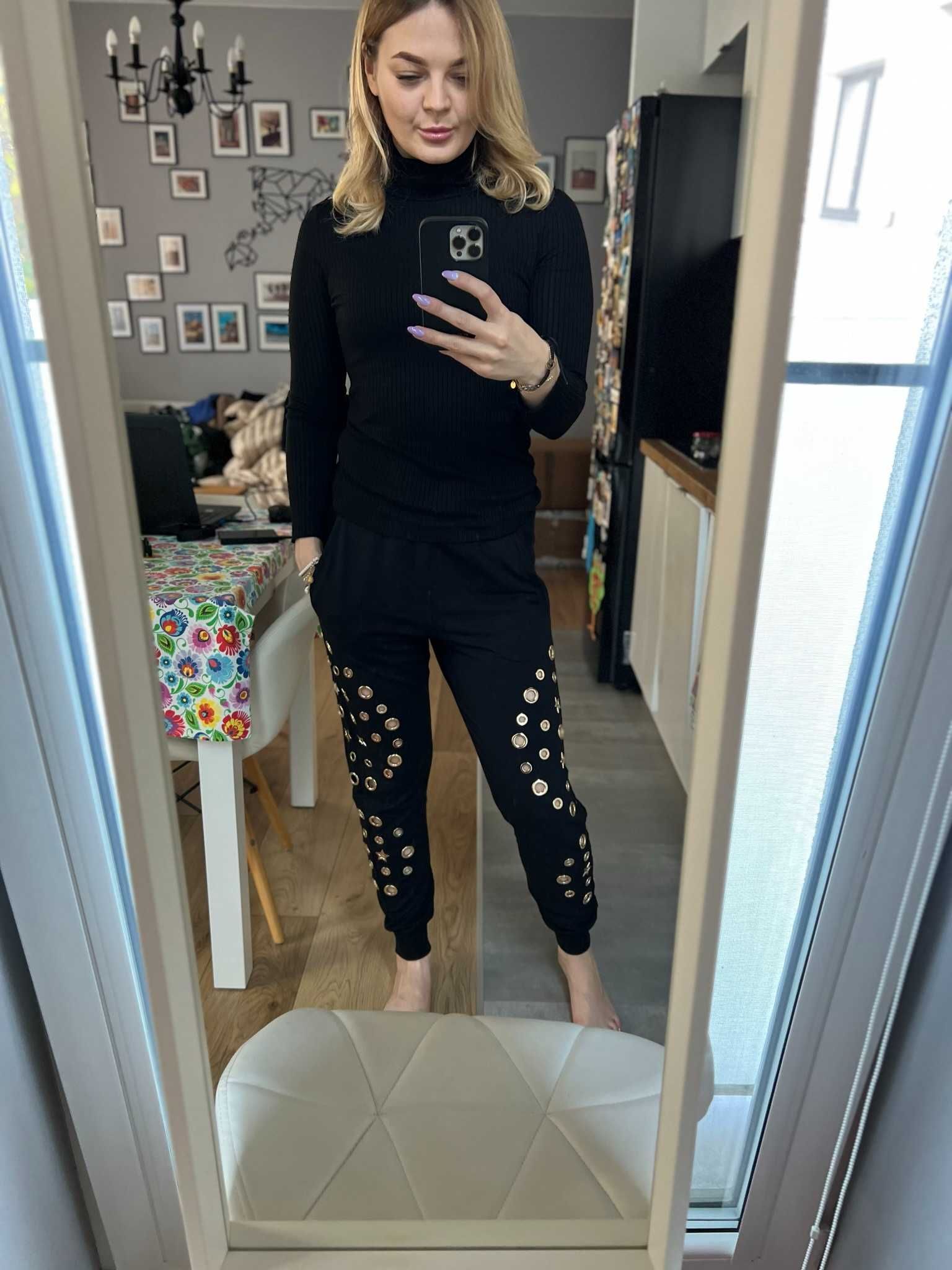 Phillip Plein spodnie czarne dresowe zdobienia nietypowe M Gratis