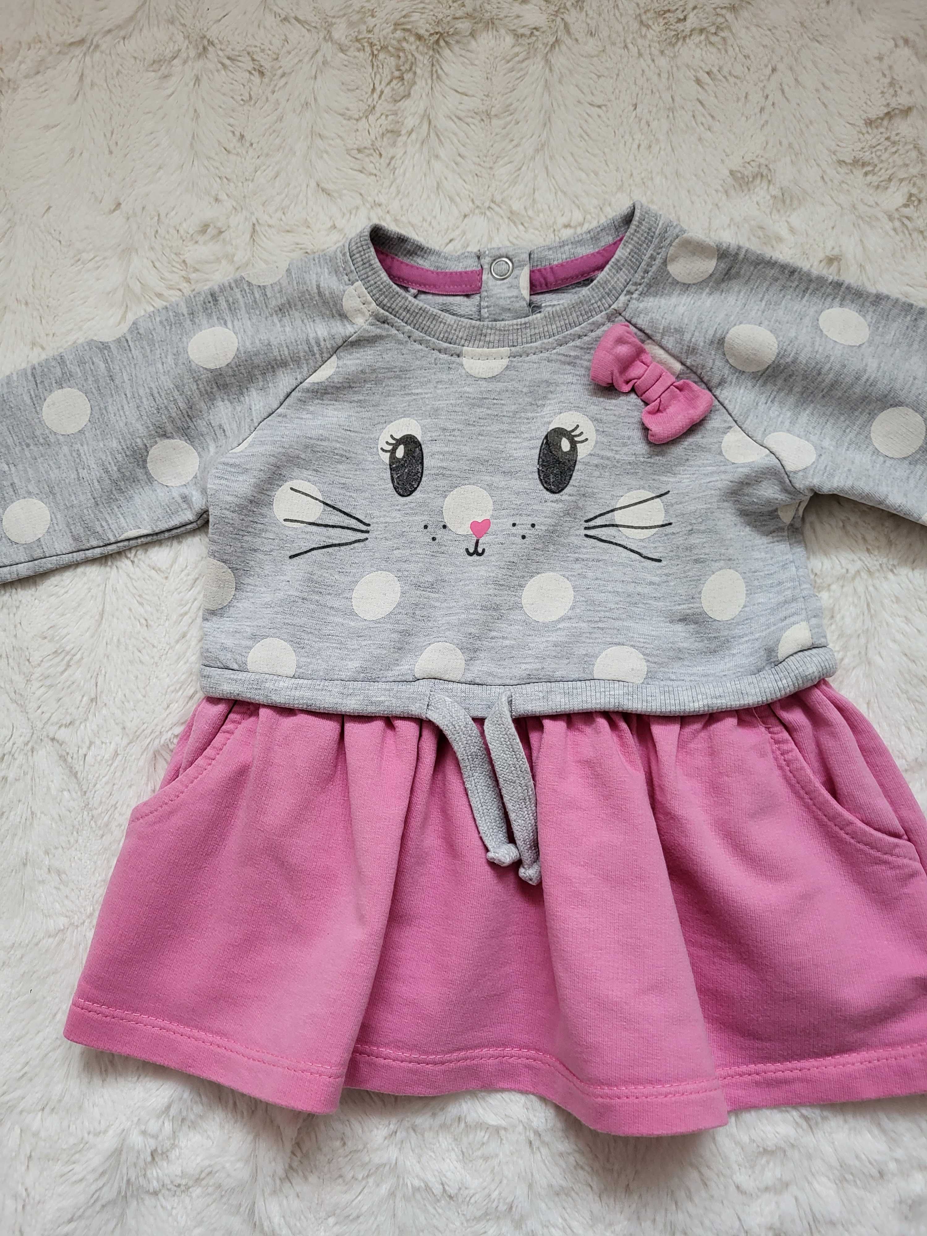 Sukienka niemowlęca, szaro - różowa, rozmiar 62