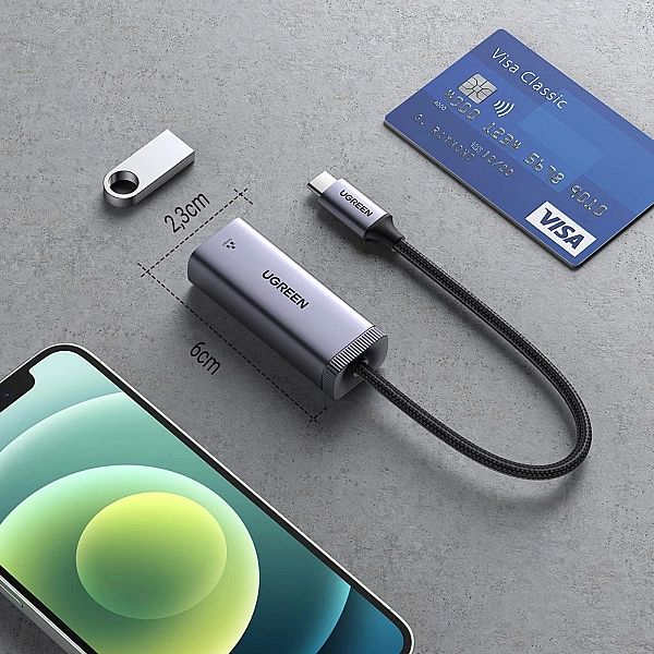 Ugreen zewnętrzna karta sieciowa USB Typ C - RJ45/1Gbps (1000Mbps) sza