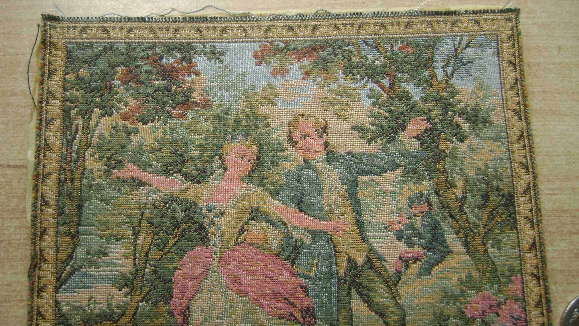 Starocie z PRL - Obraz haftowany = Arras z XIX wieku 17cm x 16cm TANIO