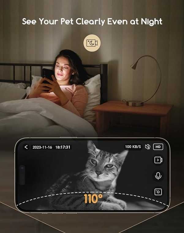 Faroro Automatyczny dozownik karmy dla kotów WiFi, kamera HD 3MP