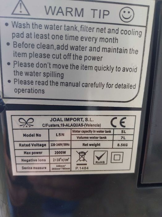 Climatizador ar quente e ar frio