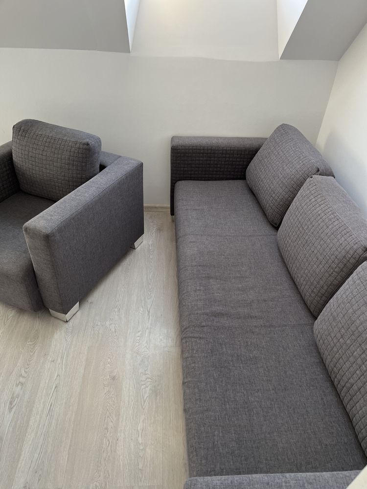 Kanapa fotel stolik komplet wypoczynkowy szara sofa