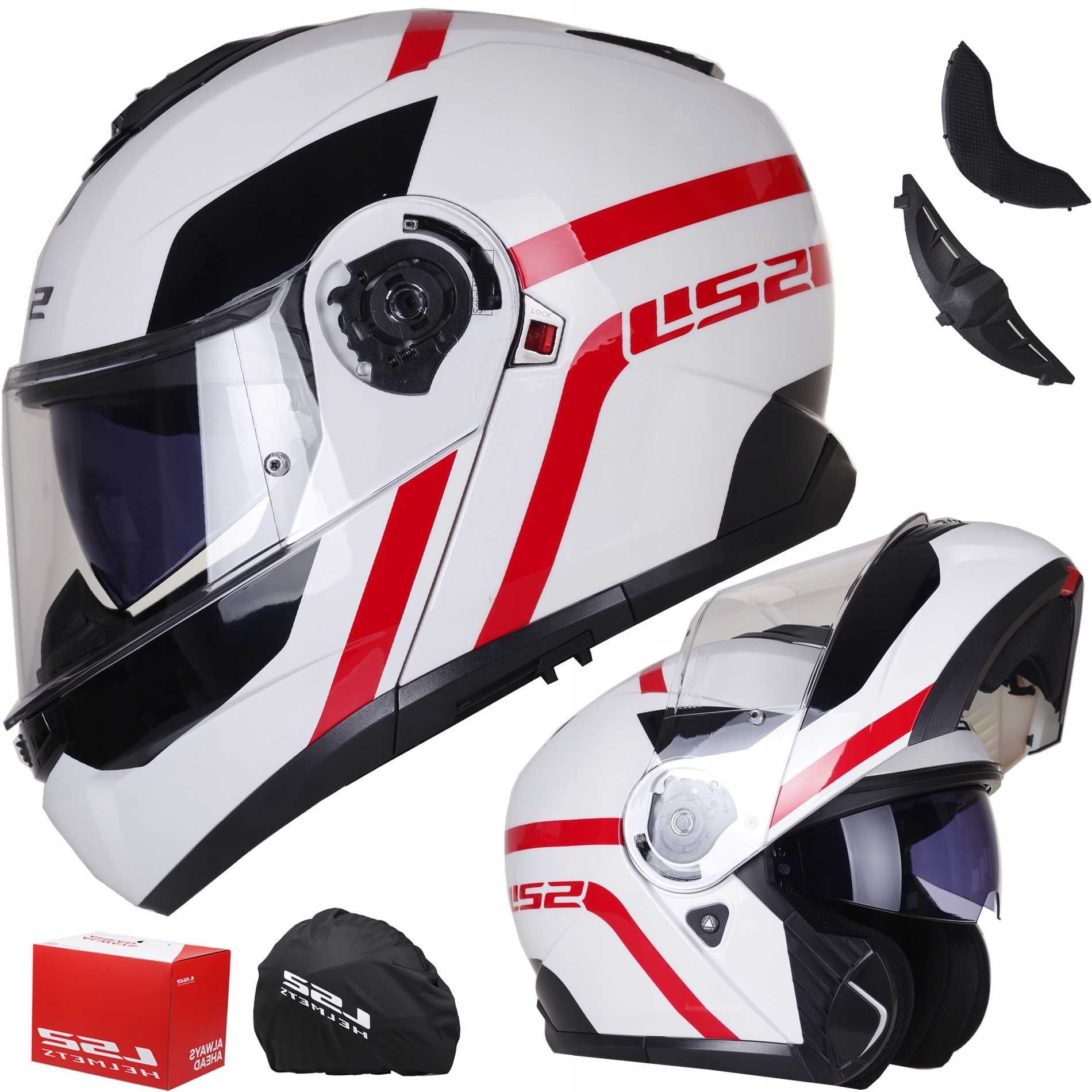 KASK LS2 STROBE II WHITE RED pinlock nowy wys. połysk różne rozmiary