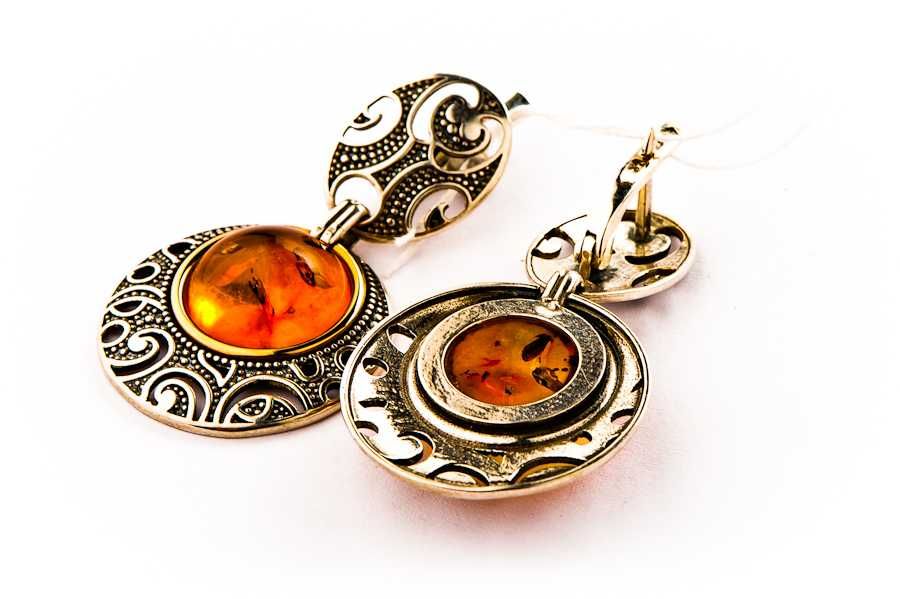 Długie Srebrno-Złote Kolczyki - Srebrne Kolczyki - 15,87g - BURSZTYN