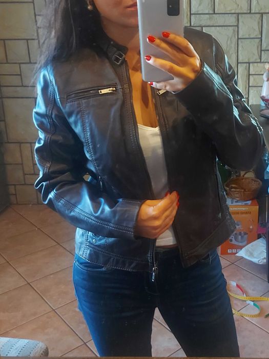 Czekoladowa skórzana kurtka rozm. L