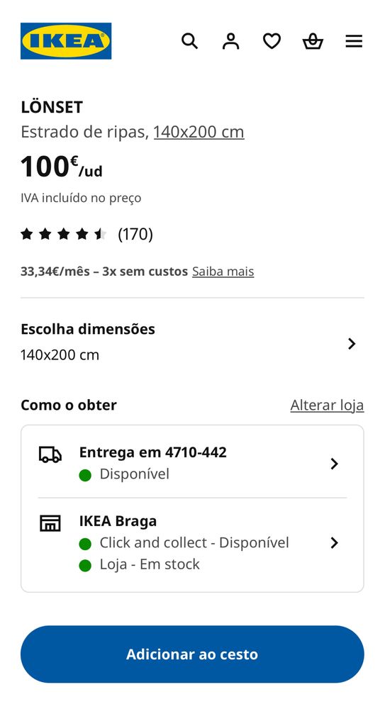 Estrado de ripas, 140x200 cm LÖNSET IKEA