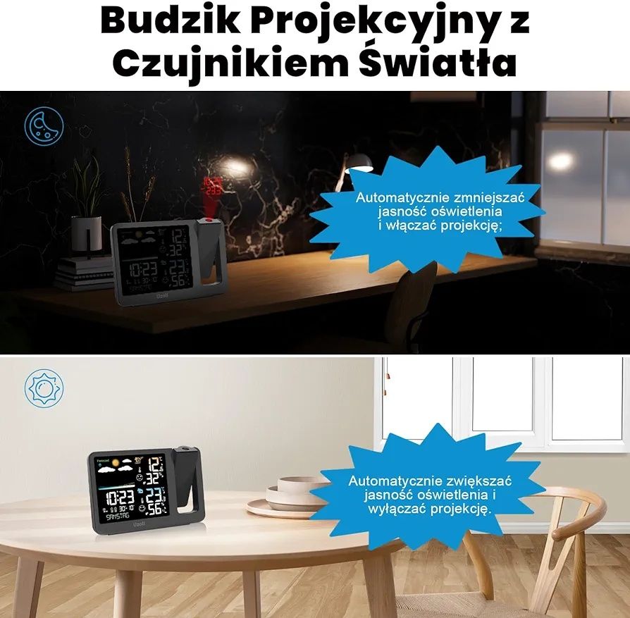 Stacja pogody budzik z projektorem uzoli em3539a