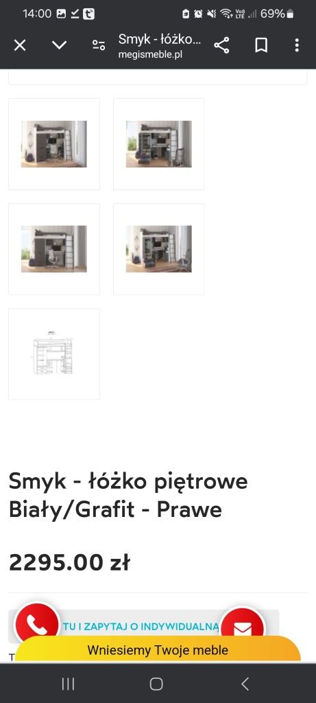 Łóżko piętrowe z drabinką