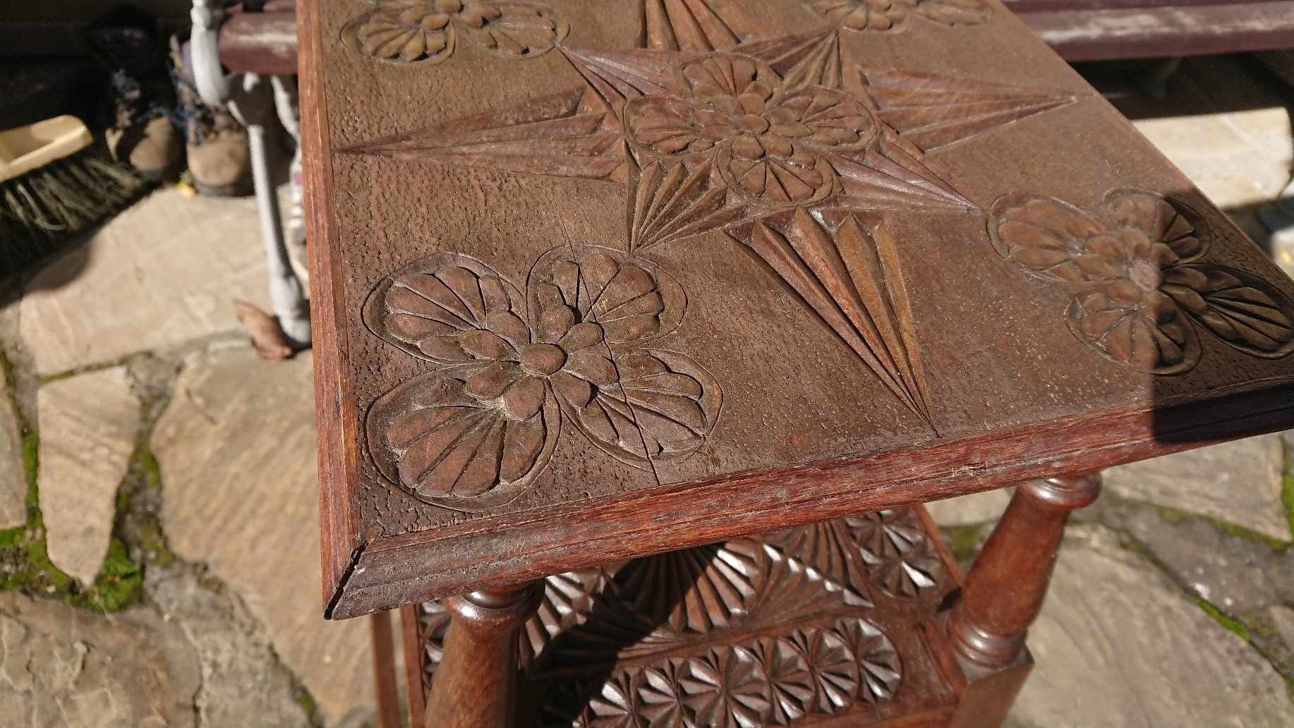 Stary stolik kwietnik drewniany vintage antyk