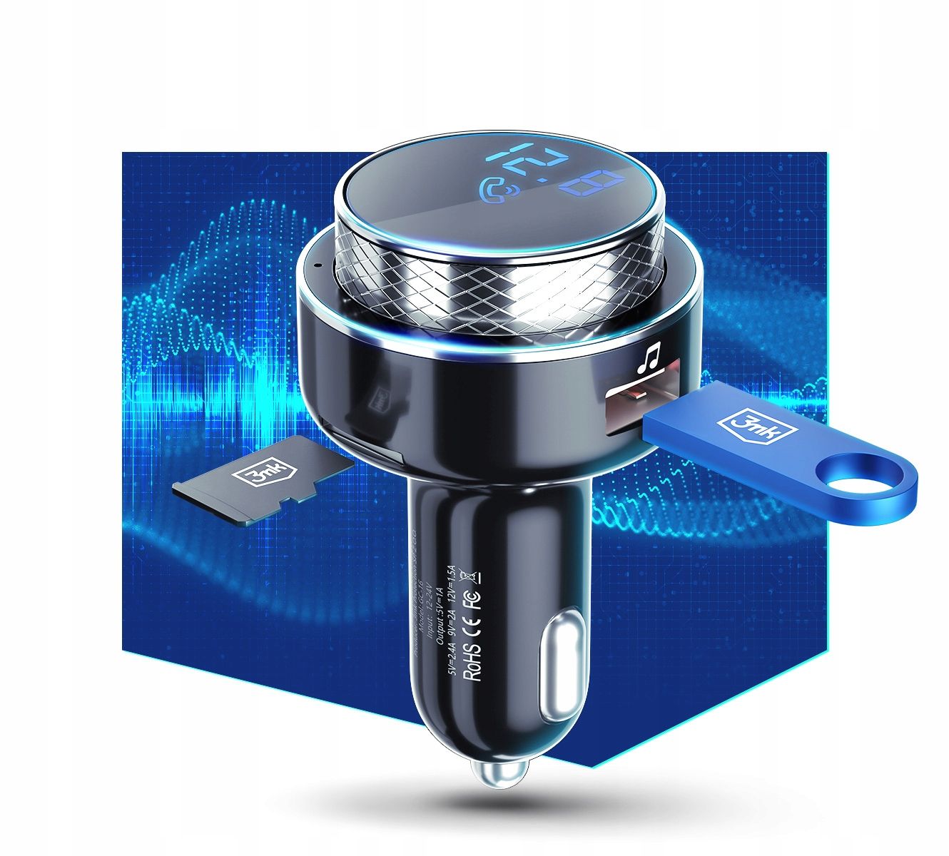 3Mk Transmiter Fm Bluetooth Ładowarka Mp3 Usb 20W