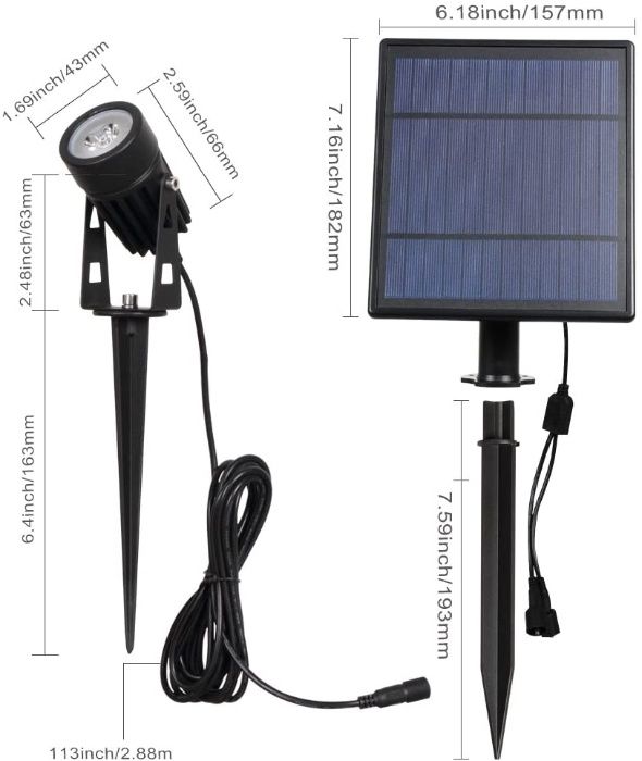 PROMOCJA !!! Ogrodowa lampa solarna 2 MOCNE reflektorki (2x3W)