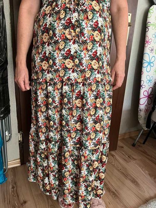 Sukienka długa maxi kwiaty dół falbana wygodna wiązana