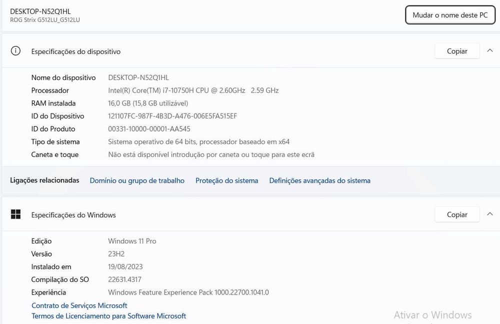 ASUS Rog Strix G15 Como Novo