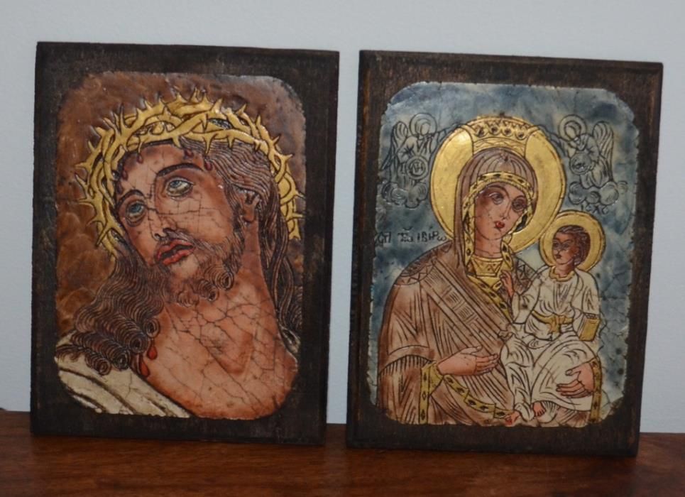 Quadros Artesanais em Madeira–Virgem Maria e Jesus – Origem: Bulgária