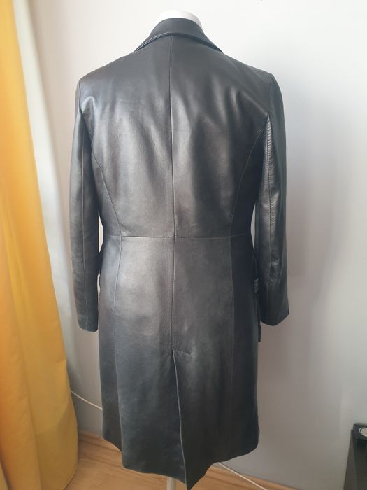 Płaszcz skórzany M damski jeans długi czarny