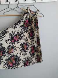 Plisowana, letnia, w kwiaty tunika, sukienka mini dekolt halter Asos