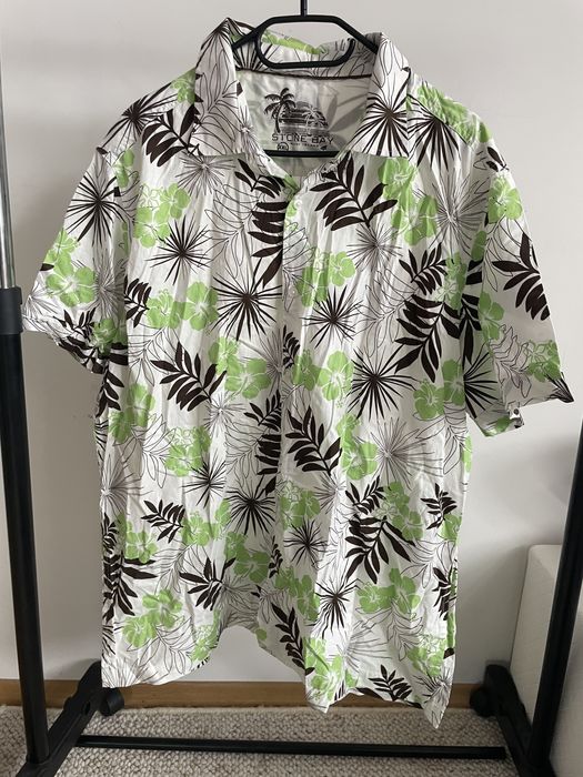 Koszula hawajska biała zielona palma XXL