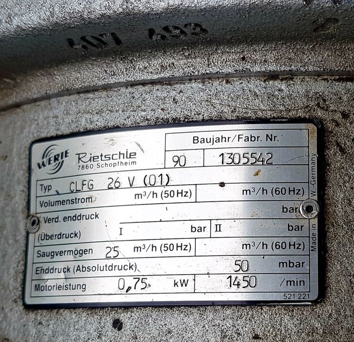 Pompa próżniowa WERIE Rietschle CLFG 26 V 0,75kW 25m³/h NOWE