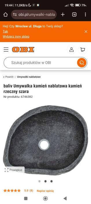 baliv Umywalka kamień nablatowa kamień rzeczny szara