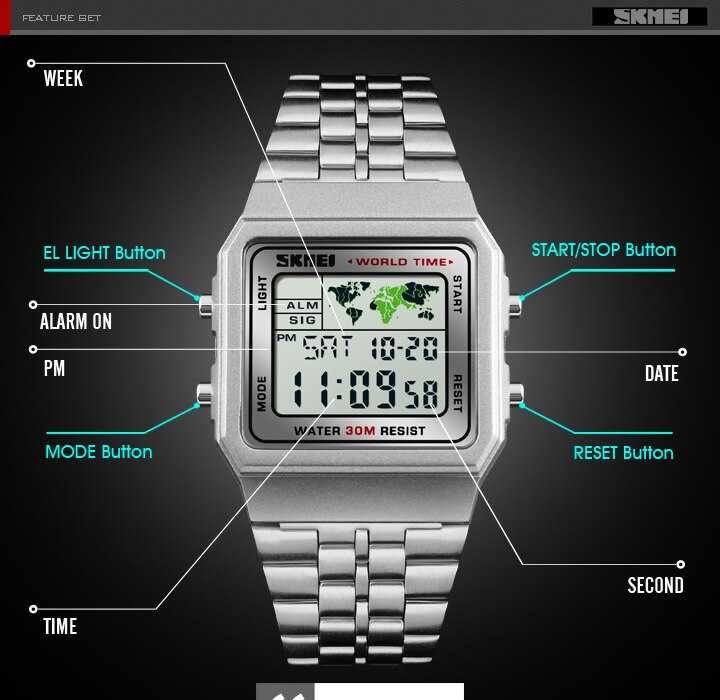 Relógio Prateado Cinzento SKMEI Stainless Steel Digital Wristwatch Men