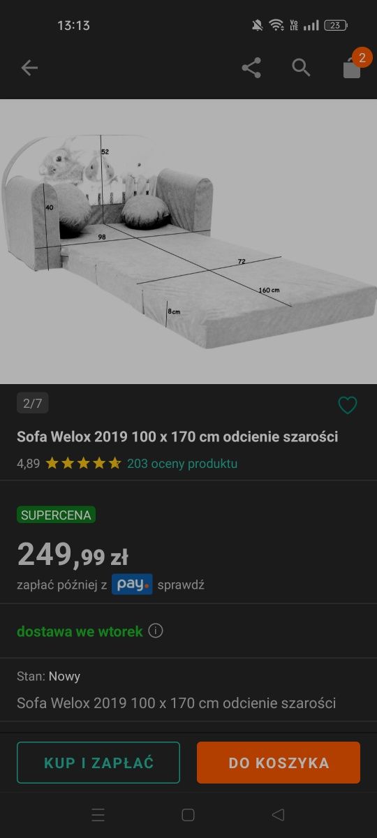 Łóżko sofa dla dziecka rozkładana