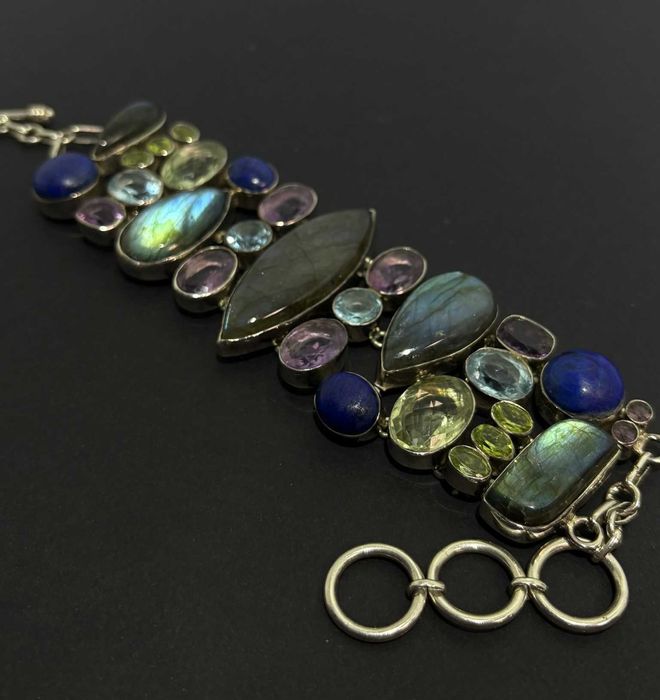 SREBRO - bransoletka z kamieniami 925/99g Dł: 22cm