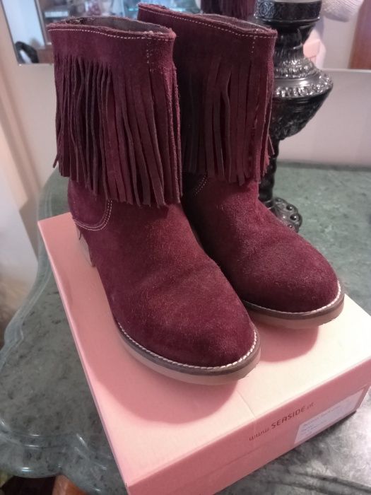 Botins Botas Bordeaux Pele Franjas 38 Como Novas