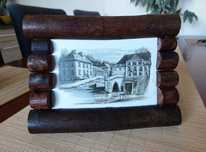 Ramka rustykalna z reprodukcjami akwareli, drewniana, handmade