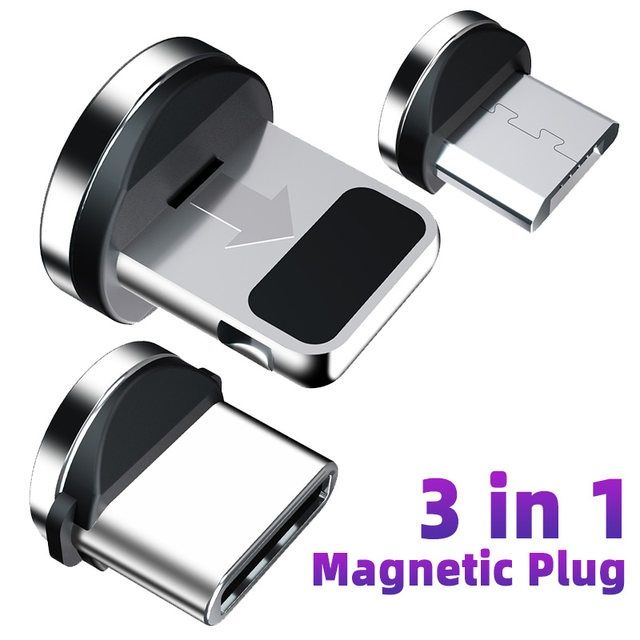 Cabo Carregador Magnético 2m + 3 Peças (Micro USB, Tipo C e IOS) + Box
