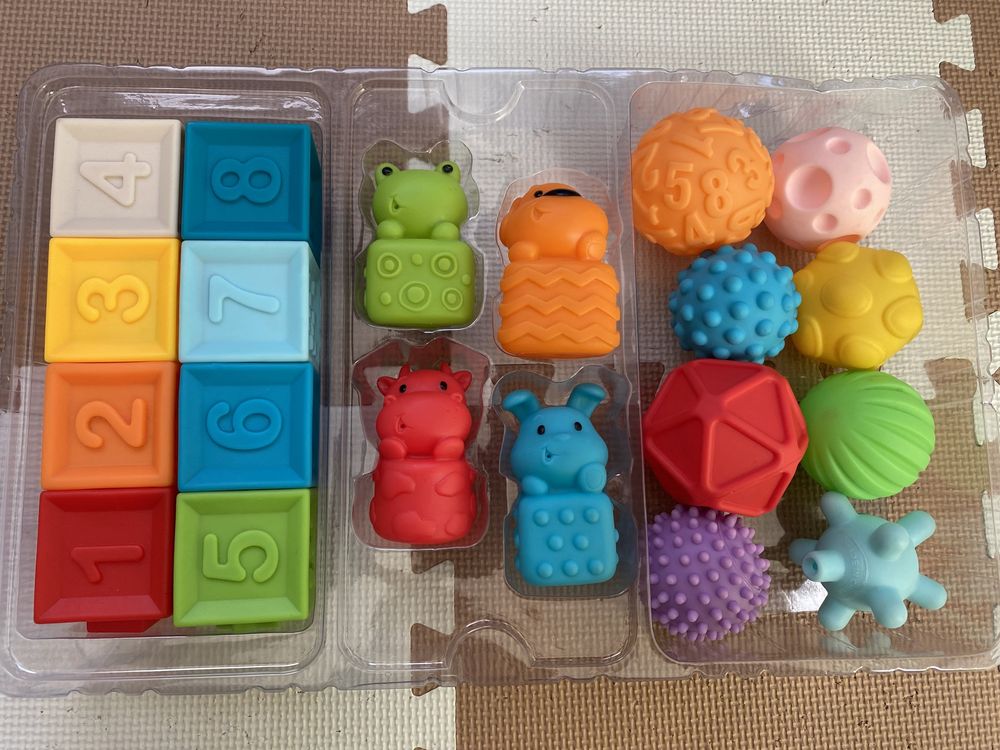 Jogo estimulante Brinquedos de bebé Conjunto formas, texturas e cores
